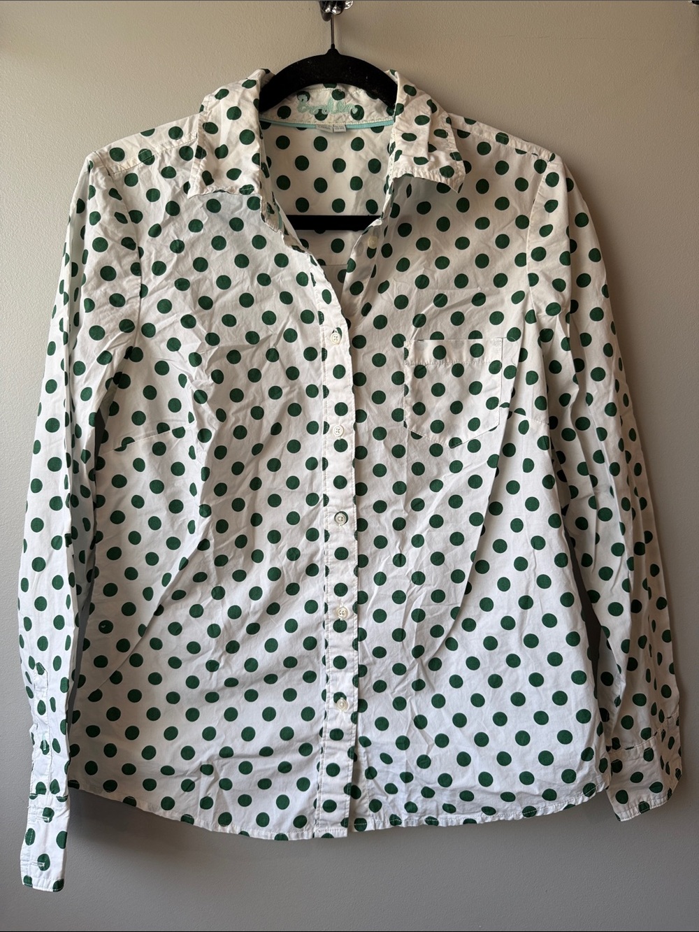 Boden White Shirt with Green Polka Dots - Casual Button-Down cotton size 8